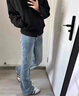 籬人歸pansk淺藍(lán)色微喇牛仔褲男款美式高街微喇褲cleanfit直筒彎刀褲子 淺藍(lán)色 XL 130-145斤 曬單實(shí)拍圖
