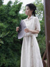 唐菓蜜新中式國風(fēng)連衣裙女2025夏季新款女裝甜美溫柔風(fēng)日常改良旗袍裙子 米白色 M 曬單實拍圖