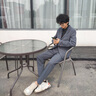 栗譜西服套裝男休閑韓版正裝高級感英倫結婚伴郎禮服垂感潮流西裝外套 灰藍色【三件套】西服+西褲+T恤 XL(130-150斤) 曬單實(shí)拍圖