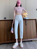 薩拉維夫高爾夫哈倫牛仔褲女春秋2025新款七分寬松高腰八分小個子直筒老爹 白色 均碼 26 [90斤左右] 曬單實拍圖