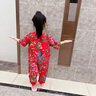 迪士尼（Disney）東北大花女童睡衣兒童夏季男童寶寶花衣服連體棉綢睡衣兒童中國風(fēng) 熱售紅色 大花 80 身高70-80cm年齡1-2歲 曬單實(shí)拍圖