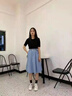 FSHE夏季牛仔半身裙子2025年裙褲a字短裙高腰百褶女夏小個子傘裙 淺藍色 2XL （建議125-140斤） 曬單實拍圖