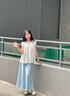 優(yōu)優(yōu)1點（Yoyo one）女童套裝夏季薄款兒童2025新款夏裝裙褲洋氣連衣裙中大童冰絲裙子 白色上衣+藍色裙褲 140 140cm 曬單實拍圖