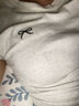 樂卡利正肩T恤女短袖圓領(lǐng)上衣小飛袖蝴蝶結(jié)刺繡褶皺收腰學(xué)生純欲春夏款 正肩T恤女【花灰色L 115內(nèi)】 曬單實(shí)拍圖