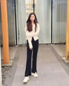 FSHE開叉闊腿褲女高彈力春夏秋2025新款高腰垂感修身顯瘦微喇休閑褲女 黑色開叉(長褲)+微喇+冰絲面 L 曬單實拍圖