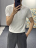 莫代爾白色針織短袖男款秋季西裝內搭白色高級感T恤圓領(lǐng)提花毛衣打底衫 白色 M 曬單實(shí)拍圖