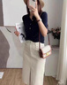 薩拉維夫短袖T恤女2025夏季新款翻領(lǐng)冰絲短袖針織衫女式寬松polo領(lǐng)薄上衣 藍色 均碼 M (適合90-110斤) 曬單實拍圖