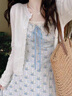 衣然呈品法式藍色碎花吊帶連衣裙套裝女春夏新款兩件套吊帶溫柔氣質(zhì)裙子女 兩件套裝 M 【建議90-110斤】 曬單實(shí)拍圖