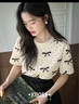 闊色（kuose）杏色波點蝴蝶結(jié)印花短袖上衣女2025春夏季新款少女感半袖T恤 杏色 S 曬單實拍圖