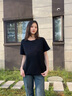 別語(yǔ)中長(zhǎng)款t恤女短袖夏季寬松重磅棉質(zhì)圓領(lǐng)遮屁股半袖上衣 黑色  S  曬單實(shí)拍圖