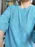 恒源祥高檔春夏裝桑蠶絲T恤女士短款寬松七分袖薄款針織冰.絲遮肚子上衣 藍色 L 108-118斤 曬單實(shí)拍圖