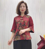 梵花秀（fanhuaxiu）媽媽裝夏季套裝洋氣上衣老人衣服中老年女裝七分袖雪紡衫兩件套 紅色高品質(zhì)套裝 2XL 建議穿115-130斤 曬單實(shí)拍圖