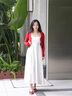 春麗珠（Chunlizhu）白色吊帶連衣裙女2025夏季新款穿搭一整套高級感海邊度假長裙套裝 白色吊帶裙+大紅色開衫 M 曬單實(shí)拍圖