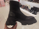 他她（TATA）TA他她氣質(zhì)厚底彈力靴女靴子加絨短靴秋冬季新款 CEG02DD4黑色（皮面款） 37 曬單實(shí)拍圖