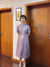 紫魅俏夏季短袖新款媽媽裝連衣裙溫女婉典雅大氣禮服新中式國風改良旗袍 紫色 M (建議100斤以下) 曬單實拍圖
