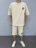 啄木鳥夏季新款國風(fēng)套裝男士休閑運動寬松版大碼刺繡百搭短袖短褲兩件套 511卡其色 XL （建議130-150斤） 曬單實拍圖