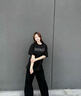 ICH MODE美式彎刀褲子女2025春季寬松直筒休閑闊腿工裝褲香蕉褲男 黑色 XL 曬單實(shí)拍圖