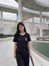 真維斯（JEANSWEST）v領(lǐng)t恤女2025夏季新款純棉短袖女韓版潮流小個子寬松正肩短袖上衣 黑色 毛絨花口袋_K_ L 曬單實(shí)拍圖