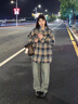 JRET美式格子襯衫外套女春夏2025新款寬松小個子港風(fēng)襯衣長袖上衣 格子 L 曬單實拍圖
