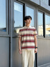 TOMMY HILFIGER【輕奢感】25夏季男泡泡肌理高級感條紋短袖翻領T恤POLO衫03823 紅黑米條紋AEF M （推薦：135-150斤） 曬單實拍圖