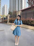 lagogo翻領(lǐng)柔軟牛仔連衣裙女拉谷谷2025年夏季新款收腰顯瘦A字裙 淺牛仔藍(lán) L 曬單實(shí)拍圖