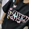 衣然呈品韓版重磅蝴蝶短袖T恤女夏季潮牌復(fù)古五分袖寬松百搭舒適半袖上衣 黑色 M 【建議90-110斤】 曬單實拍圖