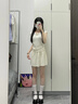 芭芙達妮今年流行漂亮套裝女2025新款夏季小飛袖收腰t恤上衣+百褶裙兩件套 奶白色上衣+百褶裙【套裝】 M 45/55kg 曬單實拍圖