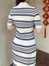 TOMMY HILFIGER25新款夏季女優(yōu)雅老錢風(fēng)亞洲版V字POLO顯瘦針織連衣裙47325 白藍(lán)條紋0BI M 曬單實拍圖