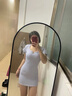 Jret辣妹性感短袖T恤連衣裙女夏季小個子純欲包臀短裙風情萬種的裙子 藍色【早春季2024年新款/初春/春 L (105-115斤) 曬單實拍圖