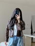 佰藍嬌小皮衣外套女短款2025新款春秋高級感洋氣質(zhì)休閑復古PU皮夾克上衣 棕色 M 曬單實(shí)拍圖