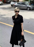 FSHE學(xué)院風(fēng)不規(guī)則Polo黑色連衣裙女秋季2025新款大碼裙子胖mm遮肚顯瘦 黑色 L (建議100~115斤) 曬單實拍圖
