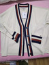 TOMMY HILFIGER【羊毛羊絨混紡】秋冬女慵懶拼色寬松V領(lǐng)開衫毛衣外套42151 米白色Z00 L 曬單實拍圖