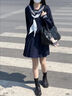 九寸陽(yáng)光JK制服三件套裝早秋女基礎款長(cháng)袖黑紺中間服不良水手服海軍學(xué)院風(fēng) 黑色 M 曬單實(shí)拍圖