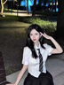 LPOX短袖襯衫夏季新款短款jk制服女套裝女學(xué)生高腰百褶裙子短裙三件套 襯衫+黑色百褶裙+領(lǐng)帶 S 曬單實(shí)拍圖