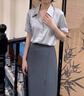 清池影（QINGCHIYING）法式職業(yè)風(fēng)時尚兩件套夏季緞面薄款短袖襯衫雙排扣垂感九分褲套裝 灰色襯衫+休閑褲 XL 【建議115-125斤】 曬單實拍圖