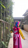 勤度六一兒童俏花旦服裝京劇戲服舞蹈演出服小紅娘小花旦水梨園女童戲 9臉譜白色子 衣服+裙子+帽子+絹 150cm 體重47KG 曬單實拍圖