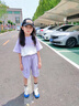 憨憨象女童工裝短褲夏季純棉外穿兒童2025新款運動五分中褲大童夏裝褲子 18442紫色（涼感棉） 120 曬單實拍圖