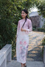 逸紅顔（E.Beauty）瑰顏2025秋新款浪漫櫻花定位花修身顯瘦針織復古改良旗袍 石竹粉 L 曬單實(shí)拍圖