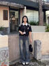 美式復(fù)古撞色三條杠翻領(lǐng)短袖t恤女夏季寬松潮流學(xué)院風(fēng)半截袖上衣 黑色 2XL 曬單實(shí)拍圖