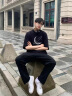 浩術夏季短袖t恤男女港風新款ins寬松潮流百搭學生衣服半袖上衣五分袖 【2件裝】T129黑色+T184白色 XL【建議120-135斤】 曬單實拍圖