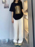 紅蜻蜓2025夏季新款西裝褲女寬松垂感休閑褲薄款肌理感直筒闊腿褲長褲子 米白色 長褲 L 曬單實拍圖