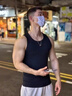 點(diǎn)悟美式復(fù)古粗螺紋背心男士純色棉彈力修身緊身運(yùn)動(dòng)健身跨欄打底夏季 黑色 L （116-130斤） 曬單實(shí)拍圖