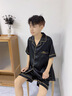 雅鹿睡衣男夏季薄款冰絲短袖短褲2025新款青少年男生可外穿家居服套裝 NSLIG-黑色繡字母男雙短 XL （建議120-140斤） 曬單實(shí)拍圖