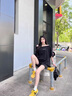 ICH MODE美式復(fù)古漏肩短袖T恤女2025年夏新款寬松設(shè)計(jì)感斜肩上衣男 黑色 M 曬單實(shí)拍圖