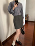 FAUNTIE LUNA高腰半身裙女抗皺百搭側開(kāi)叉防走光簡(jiǎn)約短裙半身裙西裙褲裙A字裙 巖石灰 S 曬單實(shí)拍圖