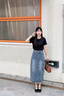 DGOV國風(fēng)新中式開(kāi)叉牛仔半身裙女夏季2025新款設計感高腰中長(cháng)款a字裙 藍色 S 【建議80-95斤】 曬單實(shí)拍圖