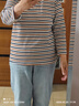 美安嘉春秋新款媽媽裝長(cháng)袖圓領(lǐng)打底衫遮肚顯瘦T恤女上衣潮 16181咖黑條上衣長(cháng)/袖-洋氣媽媽裝 2XL 建議125-140-洋氣媽媽裝 曬單實(shí)拍圖