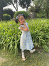 史努比（SNOOPY）童裝女童連衣裙兒童裙子女孩寶寶飛袖中長裙夏季 花卉小飛袖藍(lán)色 曬單實(shí)拍圖