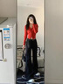 斤慕2025春夏新款微喇牛仔褲女高腰顯瘦彈力百搭直筒港風辣妹喇叭褲 港風微喇褲黑M碼建議80-100斤 曬單實拍圖