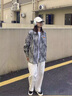 暢登小香風(fēng)扎染外套男士春秋款日系復(fù)古撞色夾克男士潮牌痞帥工裝外套 黑色 M 曬單實拍圖
